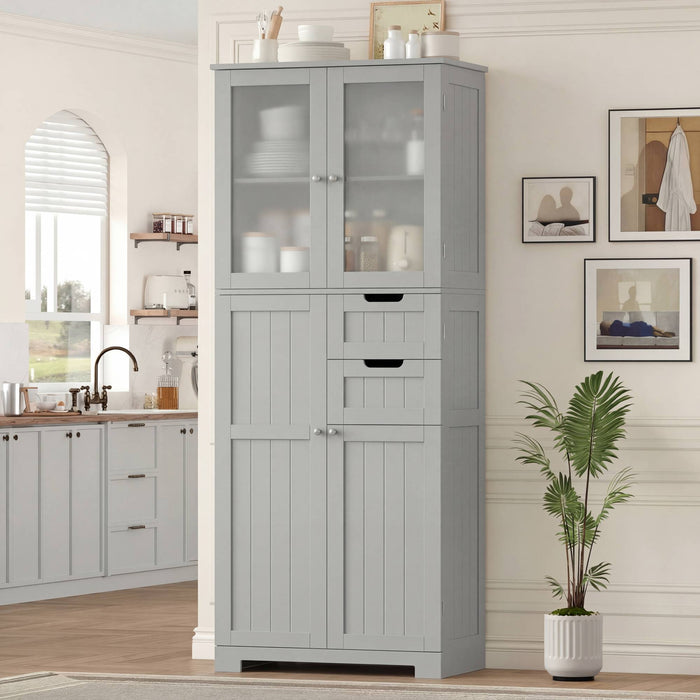 Homfa Kitchen Pantry Storage Cabinet, 67" Pantry Cabinet with Doors and Removable Drawers, Freestanding Cupboard for Dining Room, Gray