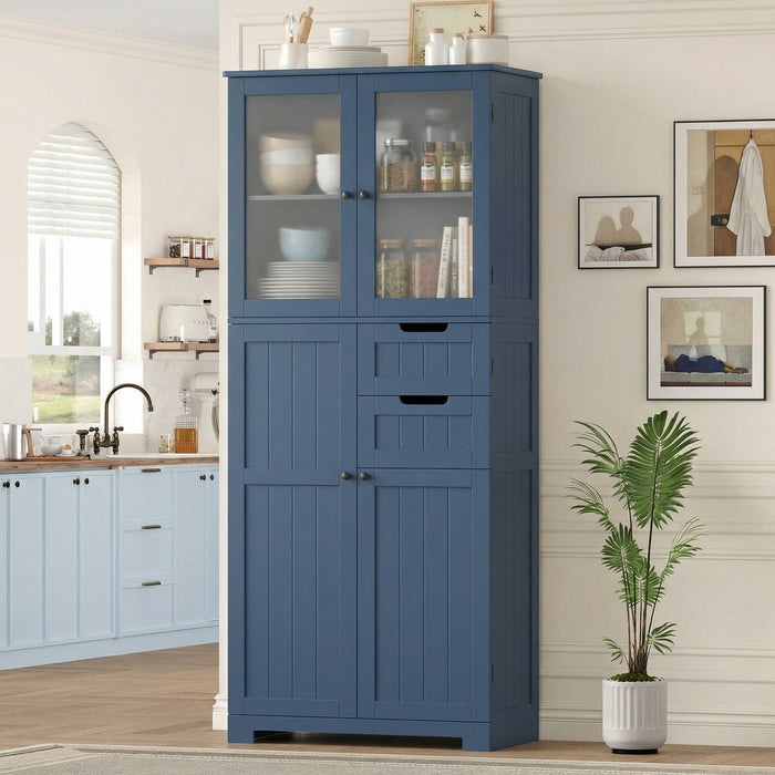 Homfa Kitchen Pantry Storage Cabinet, 67" Pantry Cabinet with Doors and Removable Drawers, Freestanding Cupboard for Dining Room, Blue