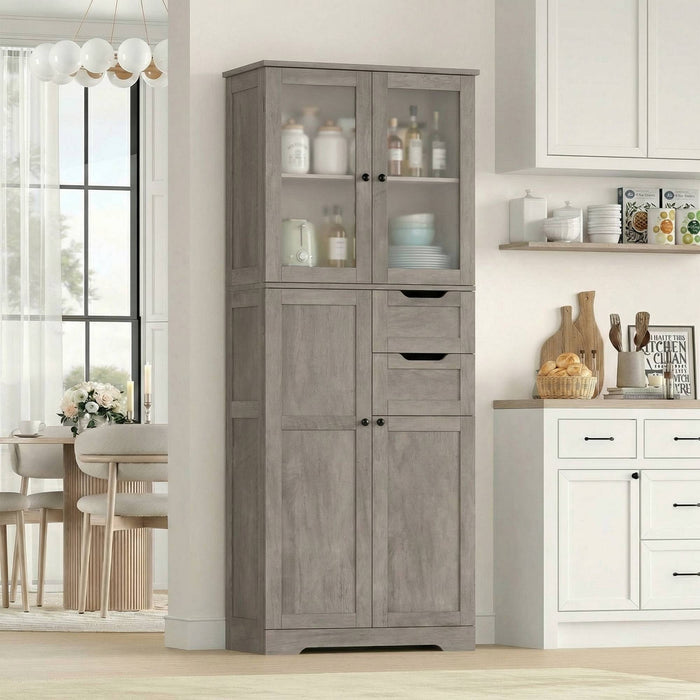 Homfa Kitchen Pantry Storage Cabinet, 67" Pantry Cabinet with Doors and Removable Drawers, Freestanding Cupboard for Dining Room, Wash Gray
