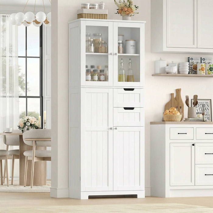 Homfa Kitchen Pantry Storage Cabinet, 67" White Pantry Cabinet with Doors and Removable Drawers, Freestanding Cupboard for Dining Room