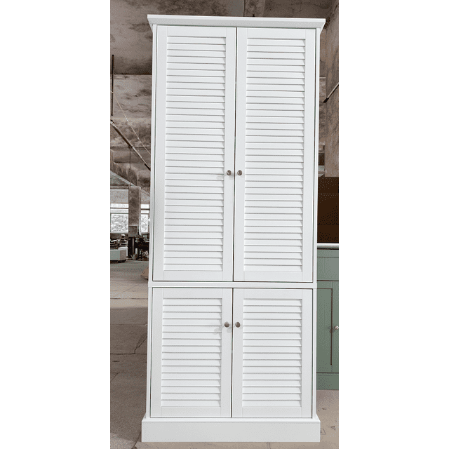 Homfa Kitchen Pantry Storage Cabinet, Food Pantry Cabinet with Louvered Doors, 4 Door Freestanding Cupboard Buffet for Dining Room, White