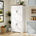 Homfa Kitchen Pantry with 4 Doors, Farmhouse Freestanding Storage Cabinet for Dining Room Living Room, White