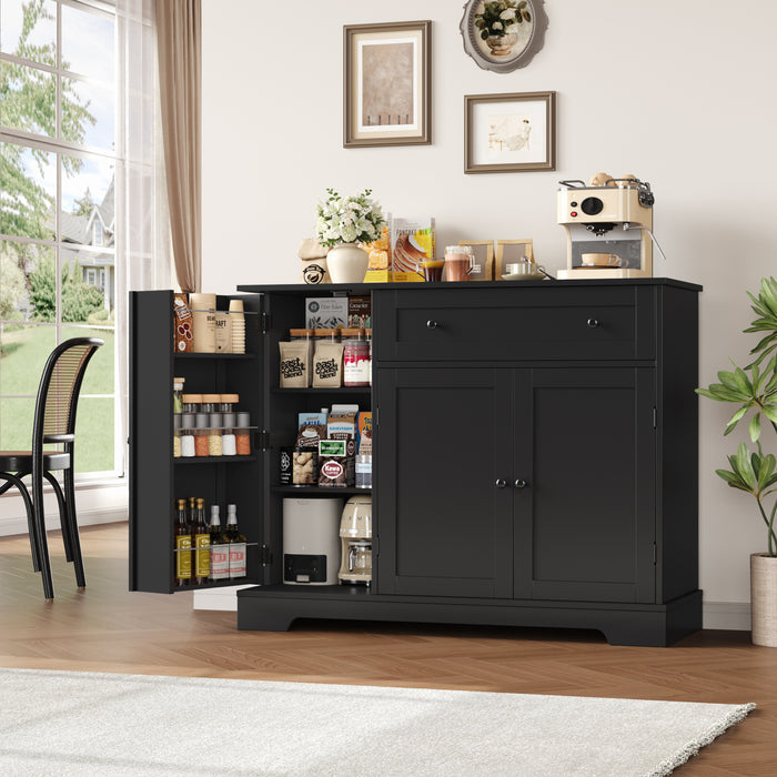 Homfa Kitchen Sideboard Buffet Cabinet with Drawers and Adjustable Shelf, 3 Doors Wood Pantry Cabinet for Dinning Room, Black