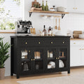 Homfa Kitchen Sideboard with 2 Drawer and Glass Door, Modern Buffet Storage Cabinet for Dining Room, Black