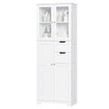 Homfa Linen Storage Cabinet, 4 Doors Wood Tall Cabinet Cupboard with 2 Drawers for Bathroom, White
