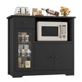 Homfa Microwave Cabinet with Hutch, Kitchen Pantry Cabinet Sideboard with Adjustable Shelves and Drawer for Dining Room, Black