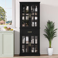 Homfa Modern Storage Cabinet with Glass Doors, 71'' Kitchen Pantry with Adjustable Shelves, Wood Bookcase, Black