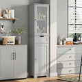 Homfa Narrow Kitchen Pantry Storage Cabinet, 67" Slim Pantry Cabinet with Drawer and Door, Space-Saving Freestanding Storage Cabinet for Small Place, Gray
