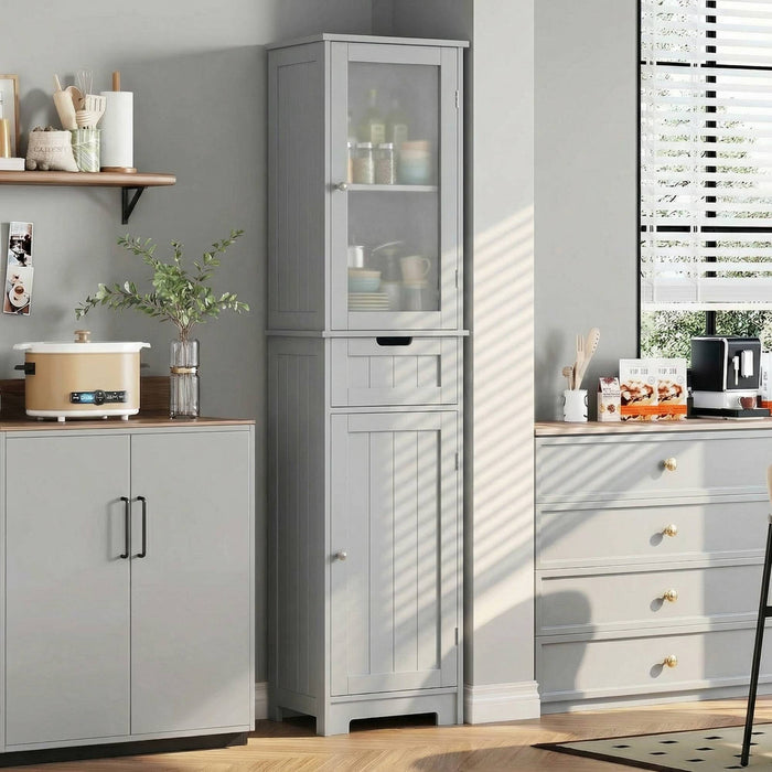 Homfa Narrow Kitchen Pantry Storage Cabinet, 67" Slim Pantry Cabinet with Drawer and Door, Space-Saving Freestanding Storage Cabinet for Small Place, Gray