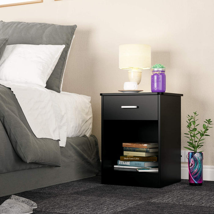 HOMFA Nightstand 2-Tier, Tall 1-Drawer End Table Side Table File Cabinet Storage Table for Home Office Bedside Cabinets with Sliding Drawer and Shelf, Black