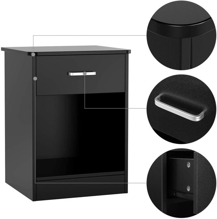 HOMFA Nightstand 2-Tier, Tall 1-Drawer End Table Side Table File Cabinet Storage Table for Home Office Bedside Cabinets with Sliding Drawer and Shelf, Black