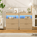 Homfa Nightstand Set of 2 with Charging Station & LED Lights, 24.4" Fluted Bedside Tables with 2 Drawers, USB & Type-C Ports, Modern End Tables for Bedroom, Living Room, Wood Grain