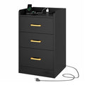 Homfa Nightstand with Charging Station, 3 Drawers Nightstand for Bedroom, Modern Storage Cabinet for Living Room, Black