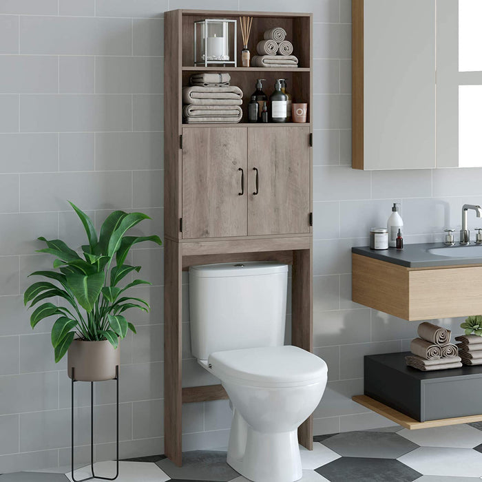 Homfa Over-The-Toilet Storage Cabinet, 2-Doors Bathroom Organizer with 4 Shelves, Space-Saving Toilet Storage Rack - 24.8 x 7.9 x 76.8 inches, Grey