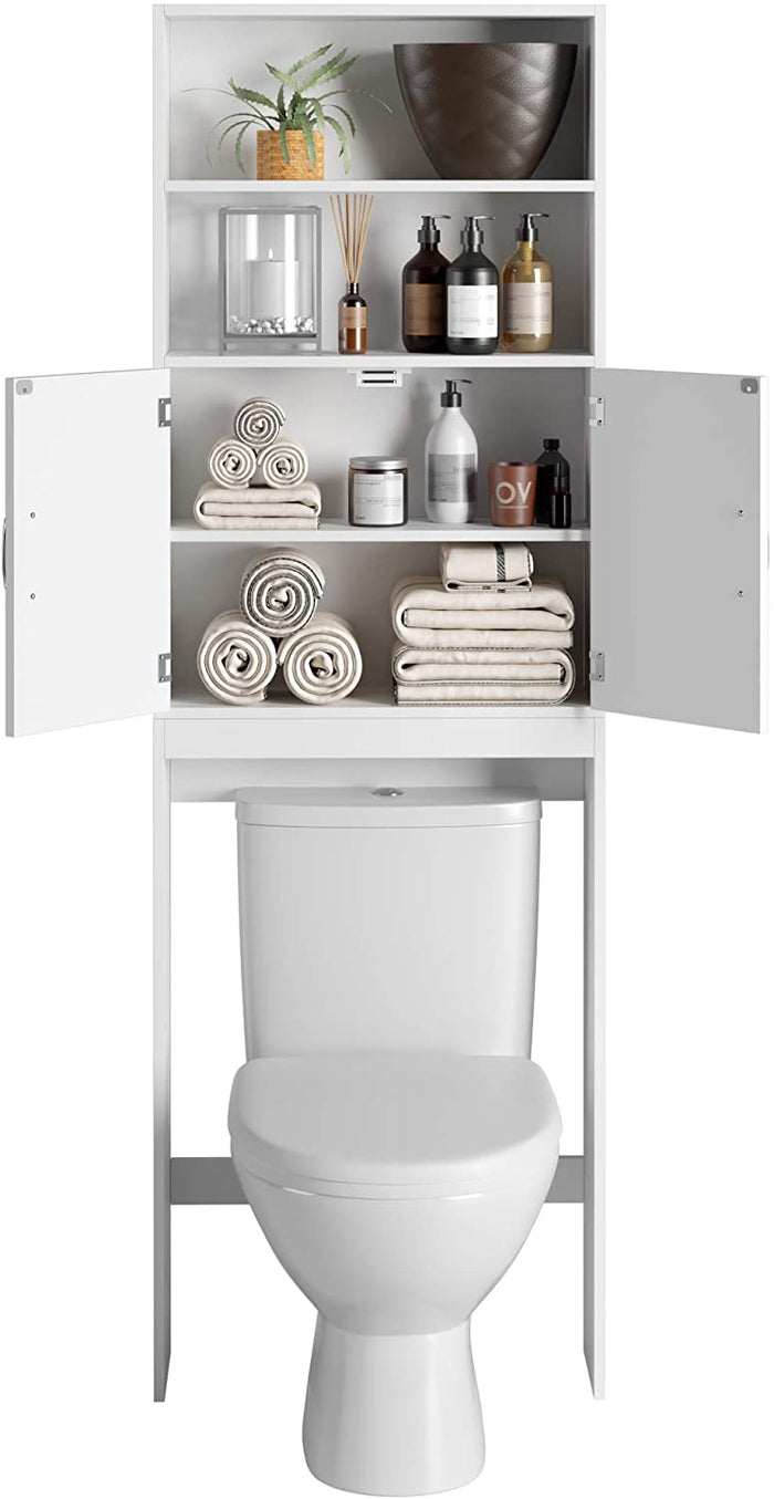 Homfa Over-The-Toilet Storage Cabinet, 2-Doors Bathroom Organizer with 4 Shelves, Space-Saving Toilet Storage Rack - 24.8 x 7.9 x 76.8 inches, White