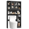 Homfa Over The Toilet Storage Cabinet with Toilet Paper Holder Stand, Above Toilet Organizer with Glass Doors, Behind Toilet Shelf for Restroom, Bathroom, Laundry, Black