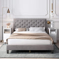 Homfa Queen Bed Frame, Modern Upholstered Platform Bed with Headboard, Heavy Duty Bed Frame with Wood Slat Support, No Box Spring Required, Easy Assembly (Queen, Grey)