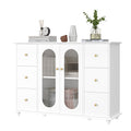 Homfa Sideboard Buffet Cabinet with Glass Door, 6 Drawers Storage Cabinet Console Table for Lving Room Entryway Dining Room Kitchen, White