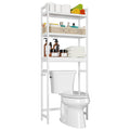 Homfa Solid Wood Over-The-Toilet Storage with 3 Shelves 4 Hooks for Bathroom, White