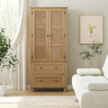 Homfa Storage Cabinet with Rattan Doors, Tall Cabinet Rattan Cabinet with Drawers, Accent Versatile Cabinet for Living Room, Oak