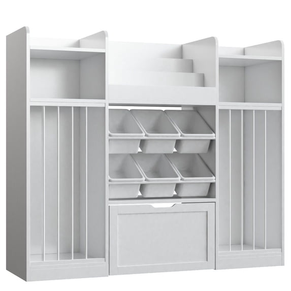 Homfa Toy Storage Organizer with 6 Storage Boxes and Movable Drawer, Kids Cube Bookcase with Stuffed Animal Storage for Playroom, Storage Cabinet for Living Room, White