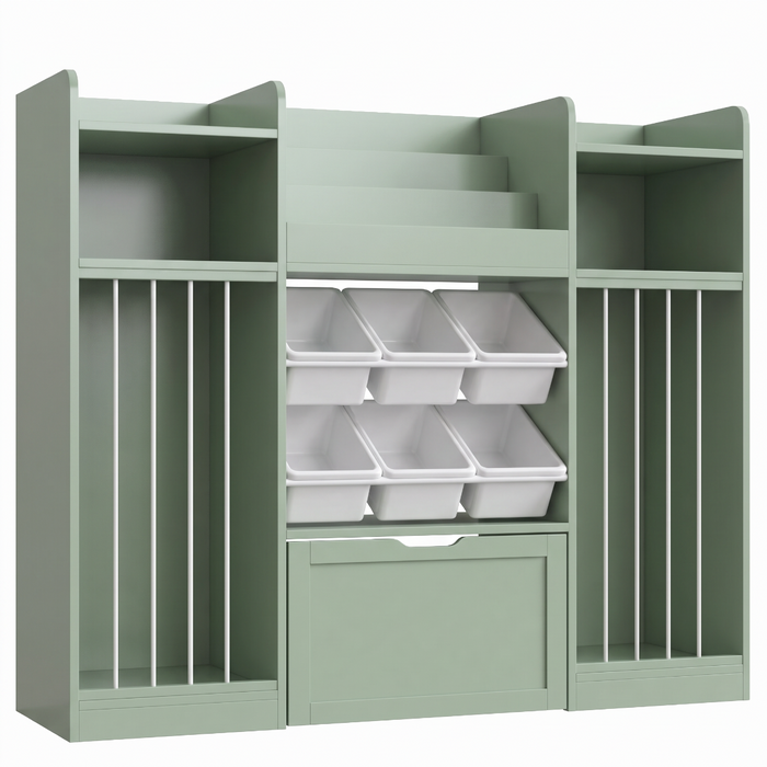 Homfa Toy Storage Organizer with 6 Storage Boxes and Movable Drawer, Kids Cube Bookcase with Stuffed Animal Storage for Playroom, Storage Cabinet for Living Room, Green