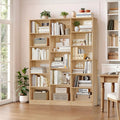 Homfa Triple Row 6-tier Bookcases Floor Standing, 17 Display Storage Cubicles, 73 in Tall Bookcase for Home Office Living Room, Oak