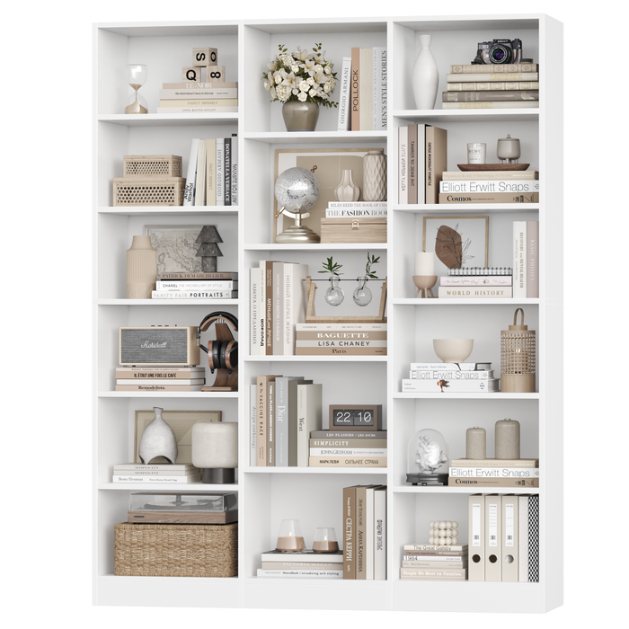 Homfa Triple Row 6-tier Bookcases Floor Standing, 17 Display Storage Cubicles, 73 in Tall Bookcase for Home Office Living Room, White
