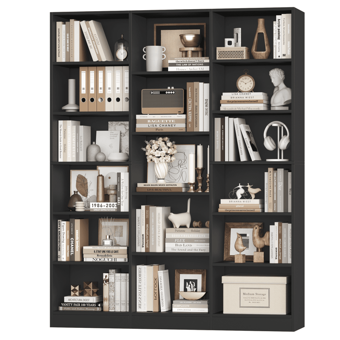 Homfa Triple Row 6-tier Bookcases Floor Standing, 17 Display Storage Cubicles, 73 in Tall Bookcase for Home Office Living Room, Black