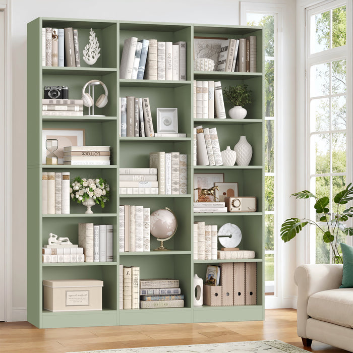 Homfa Triple Row 6-tier Bookcases Floor Standing, 17 Display Storage Cubicles, 73 in Tall Bookcase for Home Office Living Room, Green
