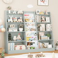 Homfa Triple Width Bookcase, Storage Bookshelf with 8 Canvas Sleeves, Wood Display Magazine & Toy Organizer, Gray