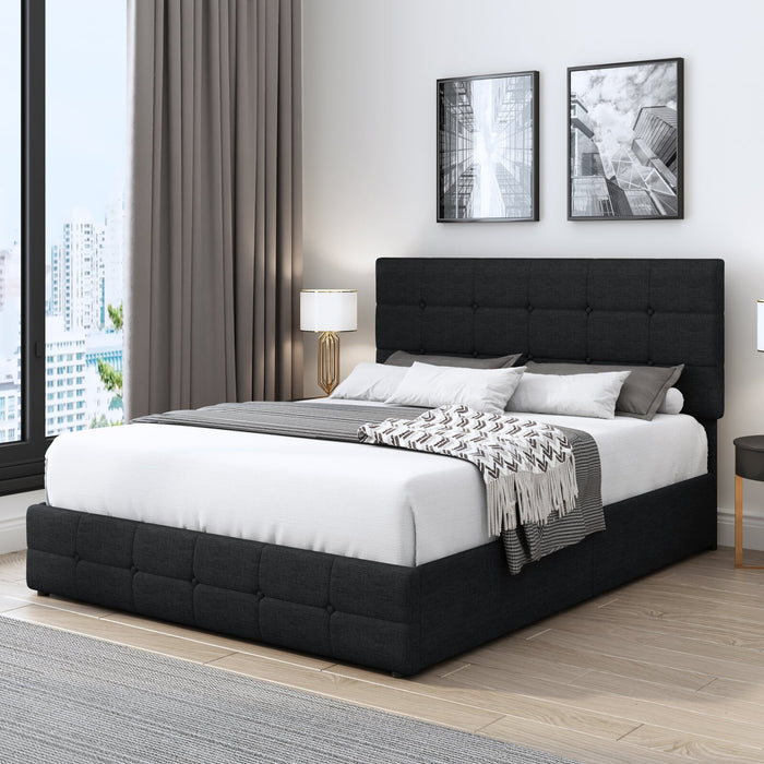 Homfa Tufted Storage Platform Bed Frame, Full Black Bed Frame with 4 Drawers, Upholstered with Adjustable Headboard