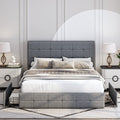 Homfa Tufted Storage Platform Bed Frame, Queen Light Grey Bed Frame with 4 Drawers, Upholstered with Adjustable Headboard
