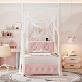 Homfa Twin Size Canopy Bed Frame, 1 Big Drawer Storage Platform Bed, Button Tufted Upholstered Headboard with Charging Station, Pink