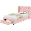Homfa Twin Size Velvet Upholstered Wingback Storage Bed, Wall Wash LED Light Headboard, Pink