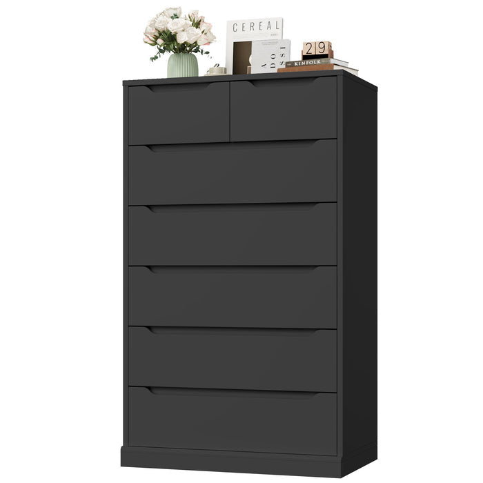 Homfa Vertical 7 Drawer Dresser, 51.3 in Tall Wood Storage Cabinet with Upgraded Stable Base for Bedroom Living Room, Black