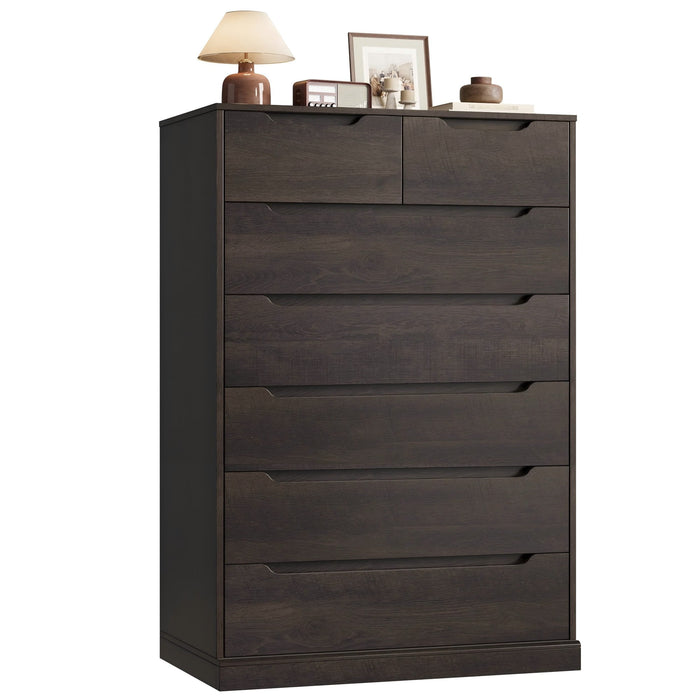 Homfa Vertical 7 Drawer Dresser, 51.3 in Tall Wood Storage Cabinet with Upgraded Stable Base for Bedroom Living Room, Dark Brown