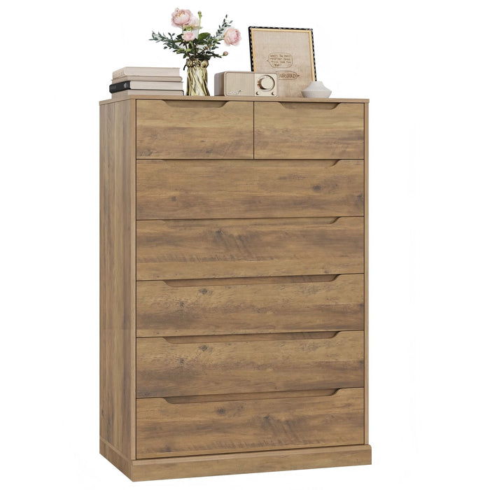Homfa Vertical 7 Drawer Dresser, 51.3 in Tall Wood Storage Cabinet with Upgraded Stable Base for Bedroom Living Room, Rustic Brown