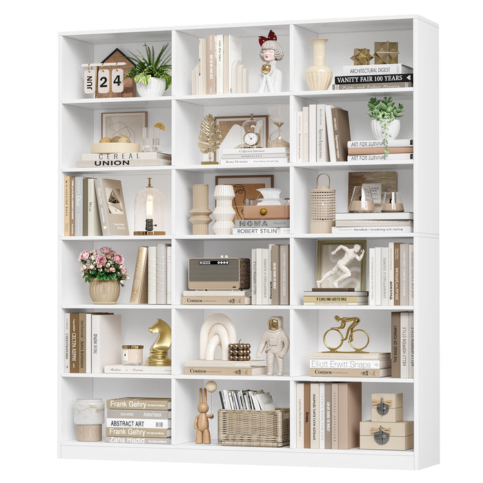 Homfa White 18-Cube Bookcase, 72" Tall Triple Wide 6-Tier Bookshelf, Large Cube Storage Organizer with Open Shelves for Living Room, Bedroom, Home Office