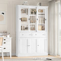 Homfa White Bookcase with Sliding Glass Doors, 73.5" Standard Bookcase with 2 Drawers, 5-tier Freestanding Storage Cabinet for Home Office Living Room