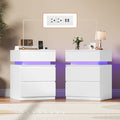 Homfa White LED Nightstand Set of 2 with 3 Drawers & Charge Station, Modern Sofa Side End Table for Living Room, Wood Bedside Table Night Stand for Bedroom