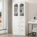 Homfa White Pantry Cabinet with 4 Drawers, Glass Doors Storage Cabinet with Adjustable Shelves for Kitchen & Dinning Room & Living Room