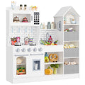 Homfa Wooden Pretend Play Kitchen with Drawers, Kids Toy Set w/Realistic Design, Telephone, Utensils, Oven, Microwave, Sink - White