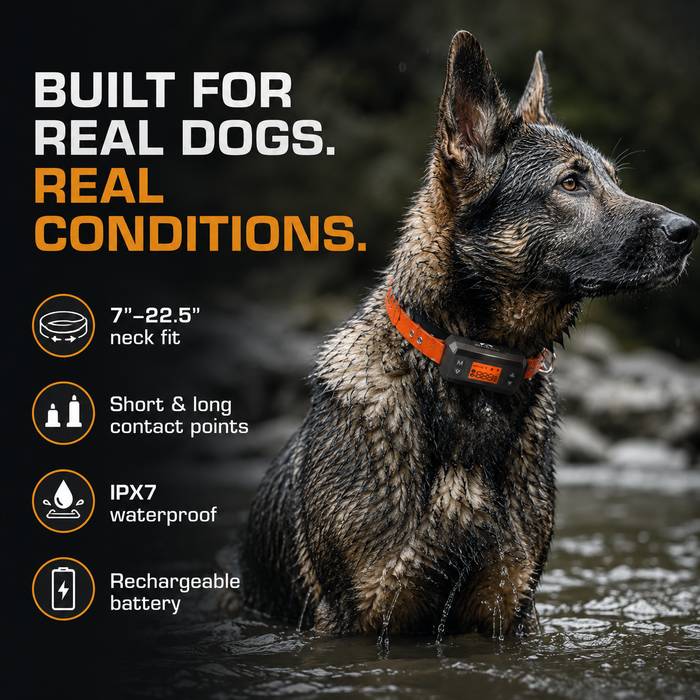 INVIROX GPS fence collar fits 7 to 22.5 inch necks, short and long contact points, IPX7 waterproof, rechargeable
