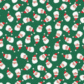 Pattern of Santa Claus faces on a green background