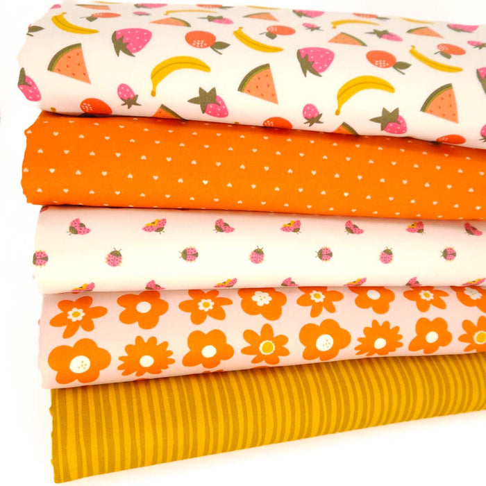 Fat quarter bundle with 5 fruit and floral themed cotton fabric prints