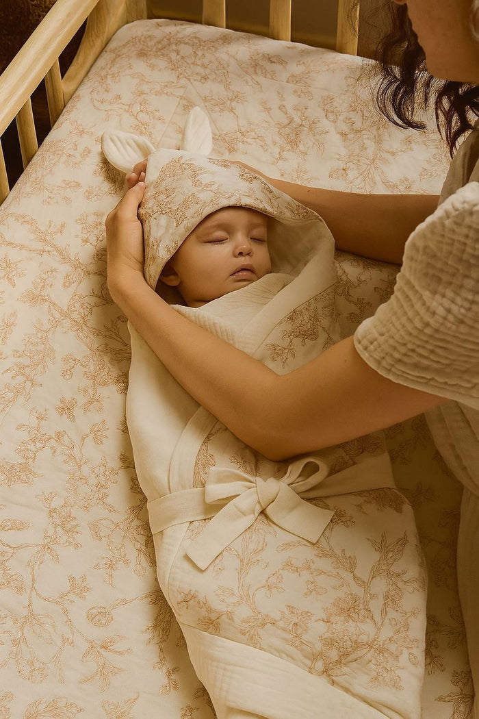 Kinder Valley Cieckadee Hooded Muslin Blanket (Cream)