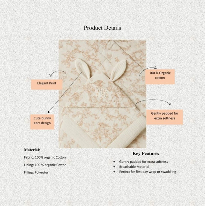 Kinder Valley Cieckadee Hooded Muslin Blanket (Cream)