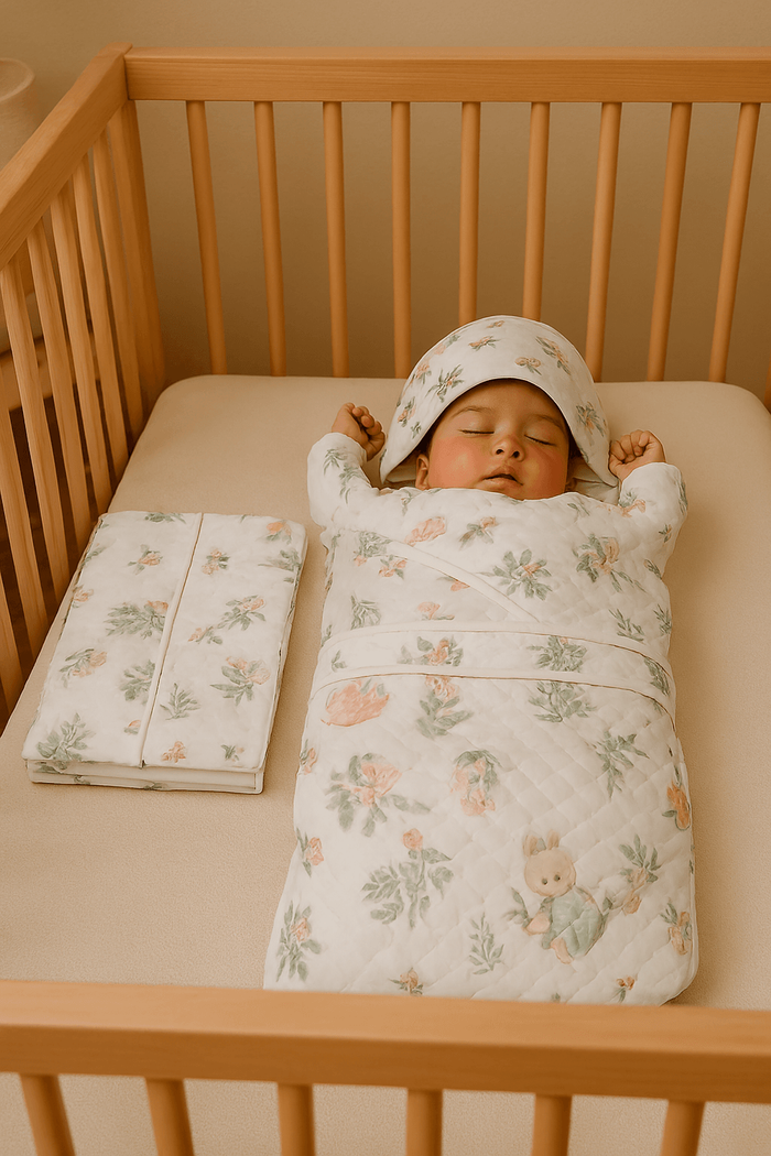 Kinder Valley Enchanted Meadow Quilted Receiving Swaddle With Hood + Blanket Set