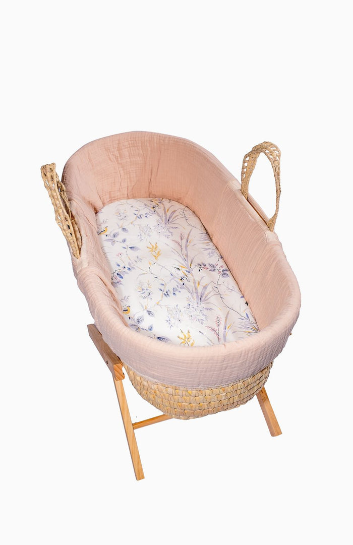 Kinder Valley Pamkin Latte Muslin Palm Noses Basket With Opal Stand White